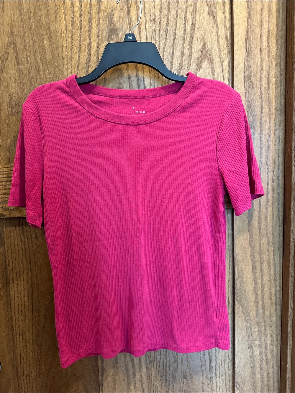 A New Day Magenta Pink Ribbed Short Sleeve Crew Neck T-Shirt Size M